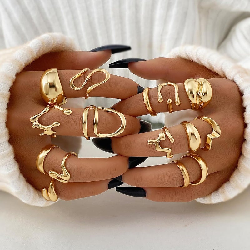 IFKM Gold Chunky Rings Set for Women 14k Gold Plated Thick Dome Stackable Open Rings Trendy Dainty Minimalist Jewelry Gifts - Image 5